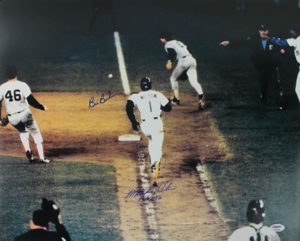 Bill Buckner & Mookie Wilson Signed & Inscribed 1986 World Series 16"x20" Photo (PSA/DNA)