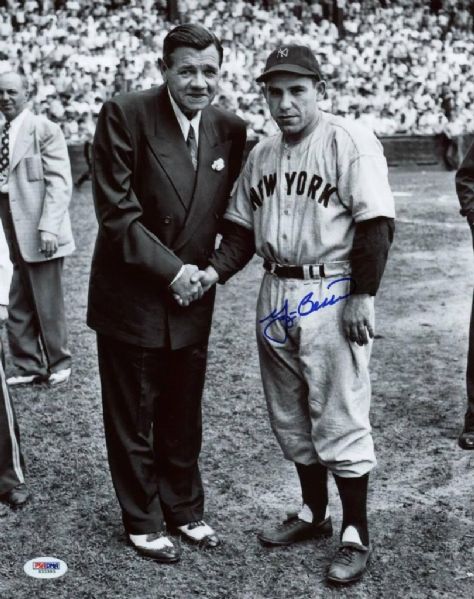 Yogi Berra Signed 11"x14" Photo w/ Babe Ruth (PSA/DNA)