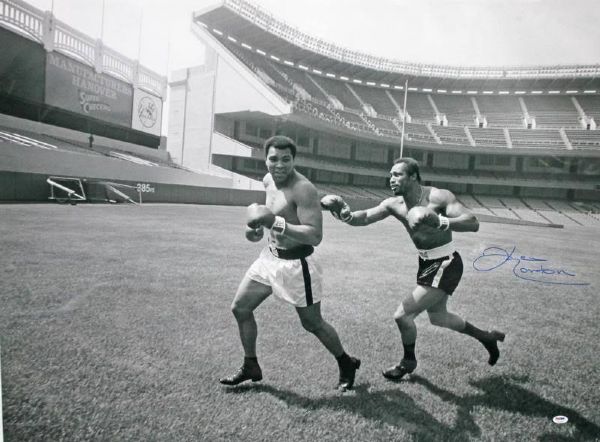 Ken Norton Signed 30"x40" B&W Photo Chasing Muhammad Ali at Yankee Stadium (PSA/DNA)