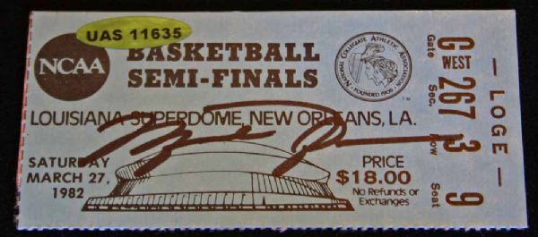 Michael Jordan Scarce Signed 1982 NCAA Semi Finals Ticket (PSA/DNA)