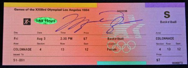 Michael Jordan Signed 1984 Olympic Basketball Ticket (UDA)