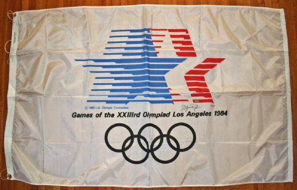 Michael Jordan Ultra Rare Signed Official 48" x 60" 1984 Olympics Flag Flown at the Olympic Games! (UDA)
