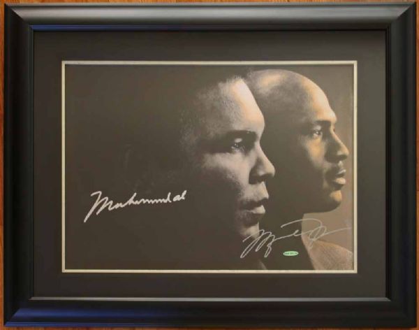 Muhammad Ali & Michael Jordan Dual Signed & Framed 16" x 20" Photo (UDA & Online Authentics)
