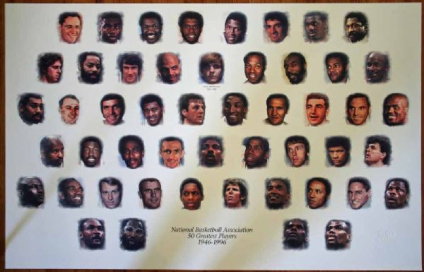 Ultra Rare Original "N.B.A. 50 Greatest Players" 25" x 40" Lithograph, Printers Proof