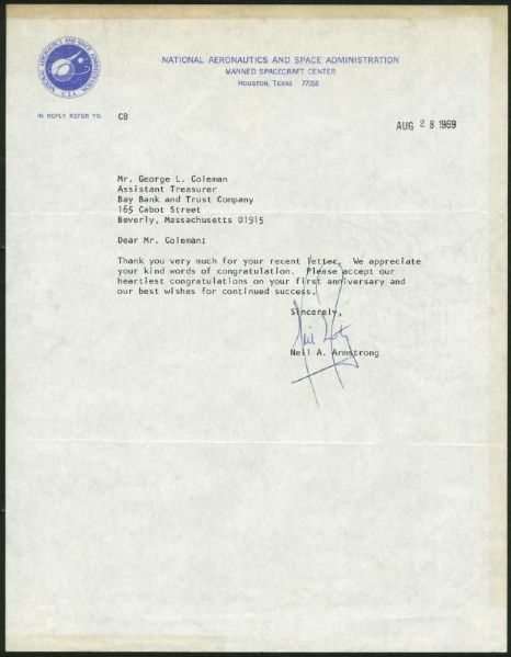 Apollo 11: Neil Armstrong Signed 1969 NASA Letter (PSA/DNA)