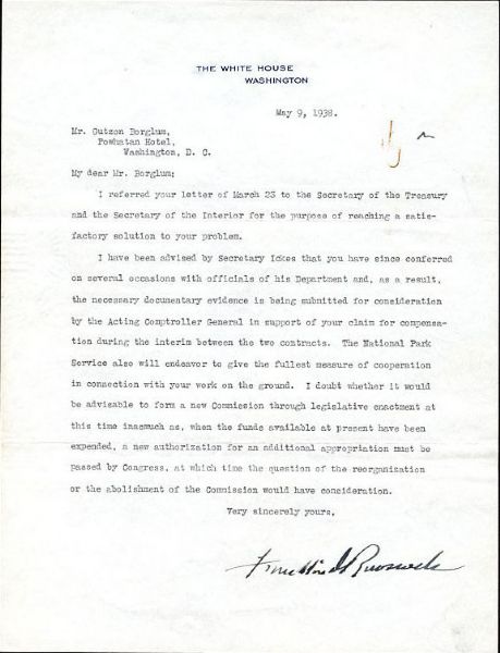 President Franklin D. Roosevelt Type-Written & Hand-Signed 1938 Letter w/ Mt. Rushmore Content (PSA/DNA)