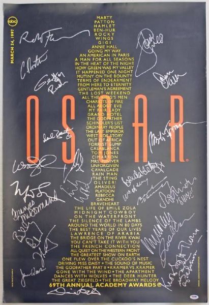 Oscar Winners & Nominees Rare Signed 1997 Commemorative Poster w/ 24 Sigs incl. Cruise, Fiennes, Gooding, Norton, etc. (PSA/DNA)
