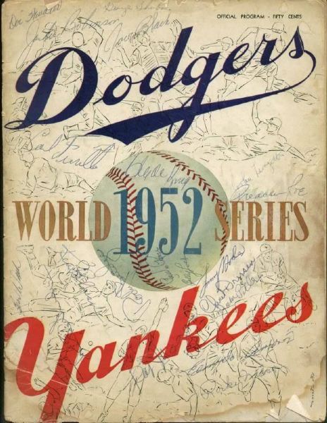 1952 Brooklyn Dodgers Signed World Series Program w/ Robinson, Reese, etc. (20 sigs) (PSA/DNA)