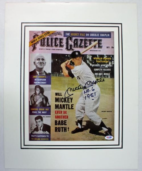 Mickey Mantle Signed 16"x20" Color Photo with "No. 6, 1951" Inscription (PSA/DNA)