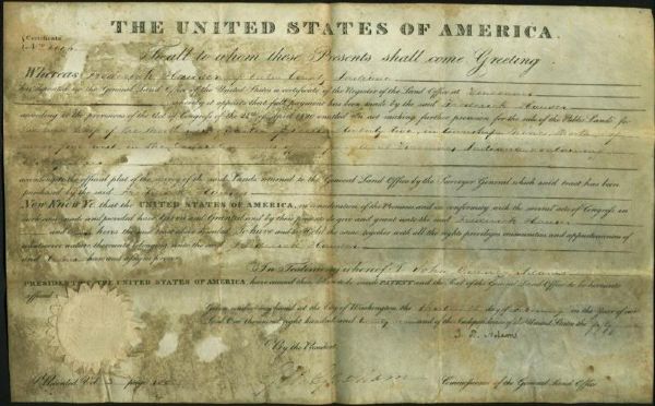 John Quincy Adams Signed 1827 Presidential Land Grant (PSA/DNA)