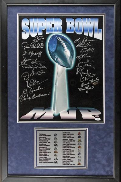 Super Bowl MVPs Ltd Ed Signed 16"x20" Photo in Custom Framed Display (19 Sigs) (PSA/DNA)