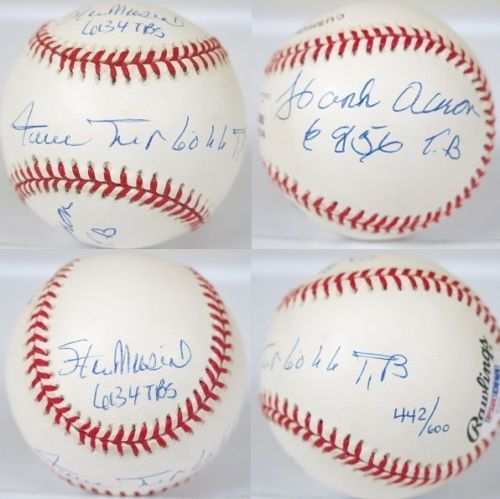 Rare Hank Aaron, Stan Musial & Willie Mays Signed & Inscribed "Total Bases" ONL Baseball (PSA/DNA