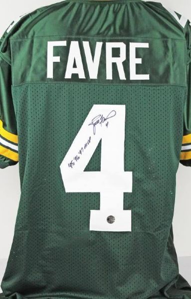 Brett Favre Signed Green Bay Packers Jersey with "95, 96, 97 MVP" Inscription (Favre COA)