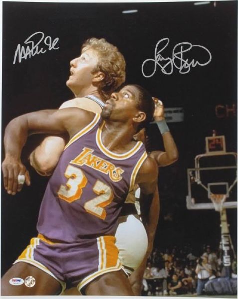 Magic Johnson & Larry Bird Dual-Signed 16"x20" Color Photograph (PSA/DNA & Bird Holo)