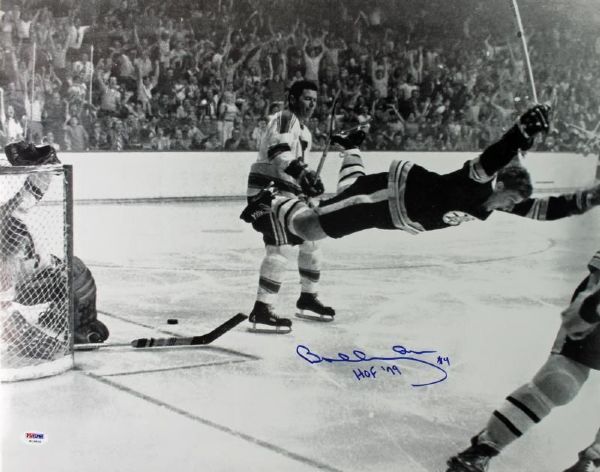 Bobby Orr Signed "HOF 79" 16"x20" B&W Photo from 1970 Stanley Cup (PSA/DNA)