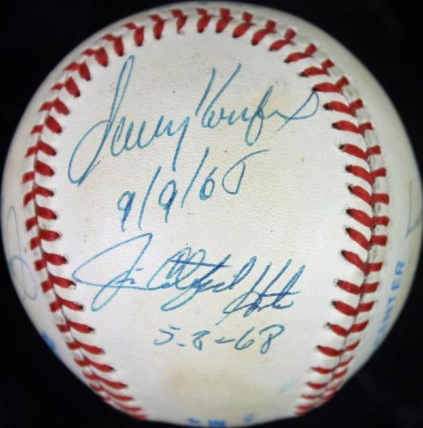 Perfect Game Pitchers Signed OAL Baseball with Koufax, Hunter, Larsen, etc. (JSA)