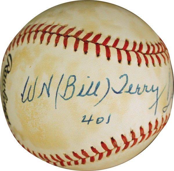 .400 Hitters: Ted Williams & Bill Terry Dual Signed OAL Baseball (PSA/DNA)