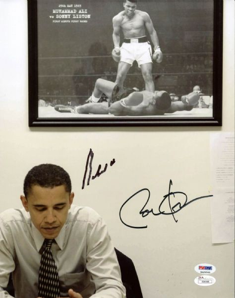 RARE President Barack Obama & Muhammad Ali Dual Signed 11" x 14" Color Photograph (JSA & PSA/DNA)