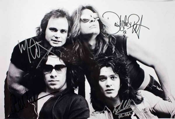 Van Halen Group Signed 12" x 18" Color Photo (Original Lineup)(Epperson/REAL)