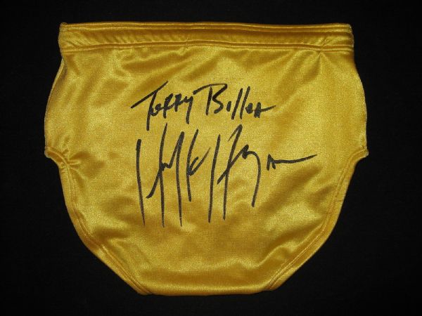Hulk Hogan Ultra Rare Double Signed Yellow Wrestling Trunks w/"Terry Bollea" Autograph (PSA/DNA)
