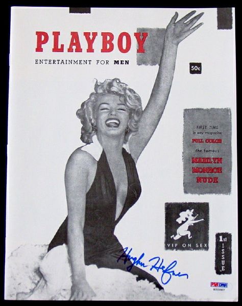 Playboy: Hugh Hefner Rare Signed Playboy Issue #1 Commemorative Reprint (PSA/DNA)