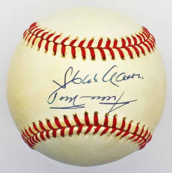 Willie Mays & Hank Aaron Dual Signed ONL Baseball (JSA)