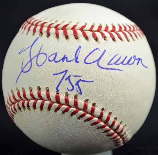 Hank Aaron Signed OML Baseball w/ "755" Inscription (PSA/JSA Guaranteed)
