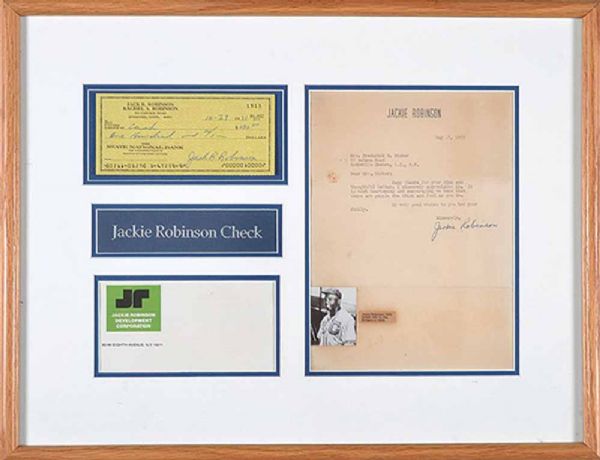 Jackie Robinson Framed Signed Check Display (JSA)