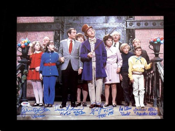Charlie & The Chocolate Factory Cast Signed 11" x 14" Photo w/Wilder, etc. (6 Sigs)(PSA/DNA)