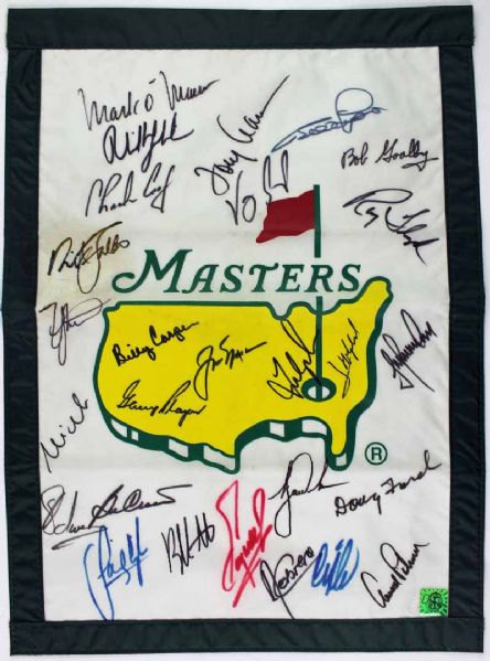 Masters: Multi-Signed Garden Flag w/ Nicklaus, Palmer, Woods, Player, Mickelson & Others (Green Jacket)