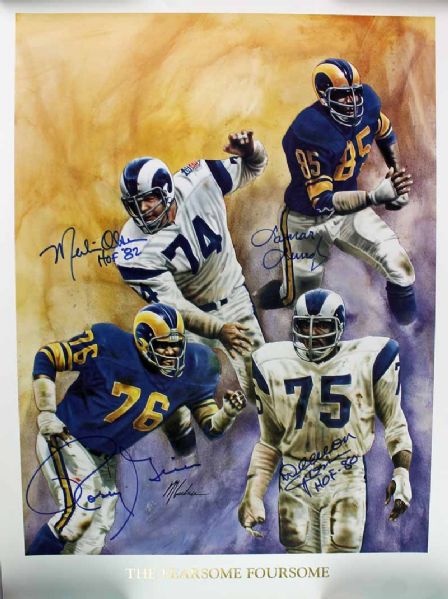 Lot of Two (2) Over Sized Los Angeles Rams "Fearsome Foursome" Signed Lithographs (PSA/JSA Guaranteed)