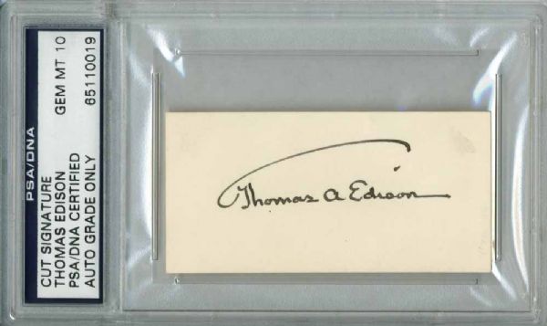 Thomas Edison Signed Personal Calling Card - PSA/DNA Graded GEM MINT 10!