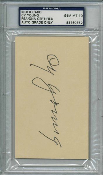 Cy Young Signed 3" x 5" Government Post Card Graded GEM MINT 10! (PSA/DNA)