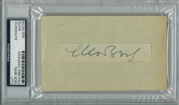 WWII U.S.A Spy: Moe Berg Rare Signed 3" x 5" Note Card (PSA/DNA Encapsulated)