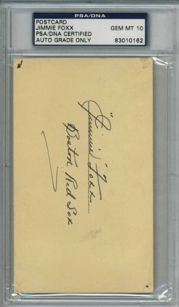 Jimmie Foxx Signed GPC Postcard - PSA/DNA Encapsulated & Graded GEM MINT 10!