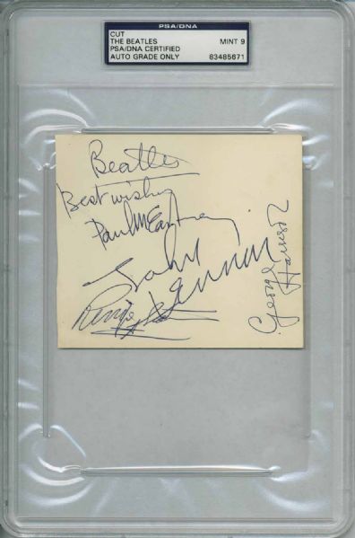 The Beatles: Vintage c. 1963 Group Signed 4" x 5" Album Page Graded MINT 9 (PSA/DNA Encapsulated)