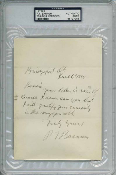 P.T. Barnum Handwritten & Signed Letter (PSA/DNA Encapsulated)