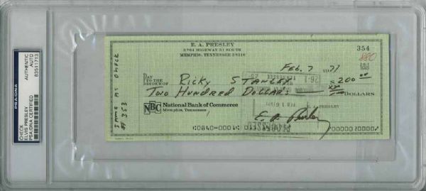 Elvis Presley Handwritten & Signed 1971 Personal Bank Check To His Step Brother Ricky Stanley!(PSA/DNA Encapsulated)