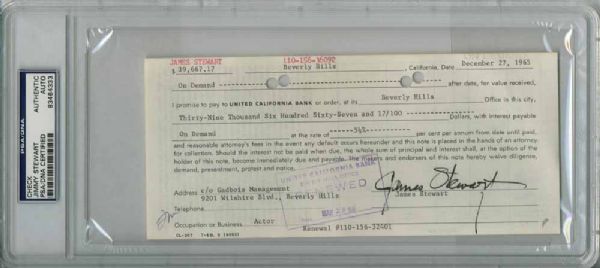 Jimmy Stewart Signed 1965 Contract Segment w/ Superb Signature (PSA/DNA Encapsulated)
