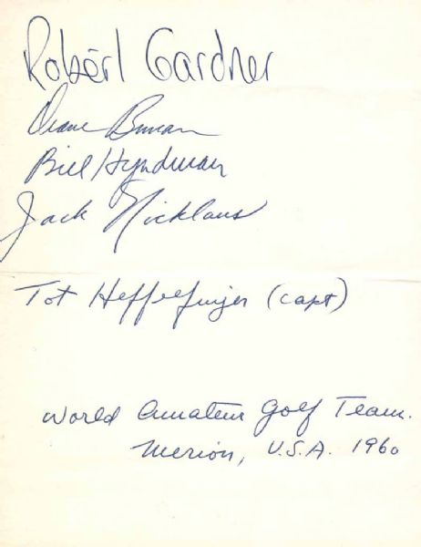 1960 World Golf Amateur Team Signed 5" x 7" Album Page w/ One of the Earliest Known Jack Nicklaus Signatures! (JSA)