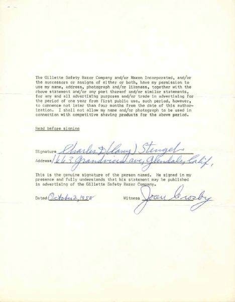 Casey Stengel Signed 1958 Contract w/ Ultra Rare Charles D. Stengel Autograph! (PSA/JSA Guaranteed)