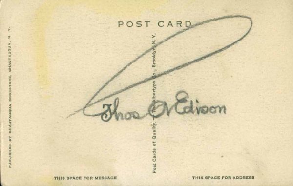 Thomas Edison Signed 3" x 5" Postcard (PSA/DNA)
