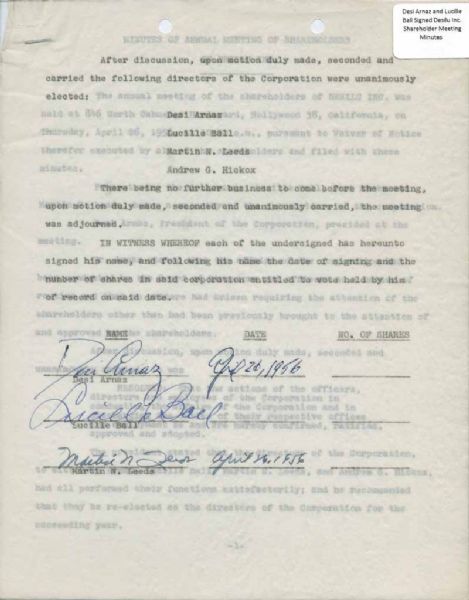 Desi Arnaz & Lucille Ball Dual Signed 1956 Contract (PSA/DNA)