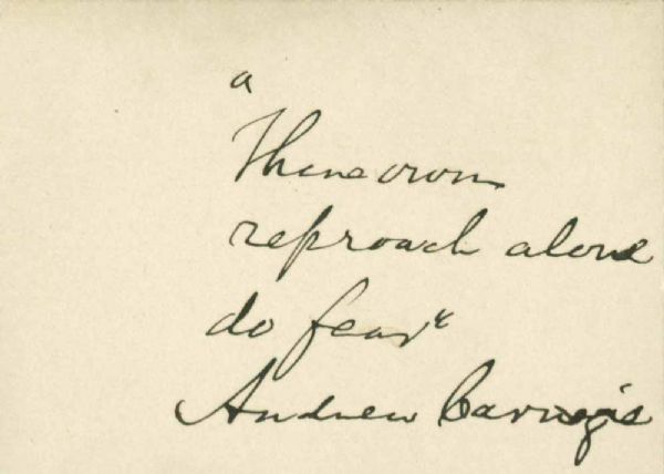 Andrew Carnegie Signed 3" x 2" w/ Interesting Inscription! (PSA/DNA)