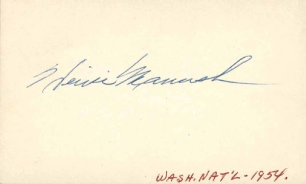 Heinie Manush Vintage Signed 3" x 5" Index Card w/ Near-Mint Signature! (JSA)