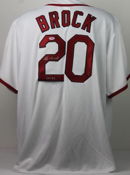 Lou Brock Signed Cardinals Throwback Style Jersey with "HOF 85" Inscription (PSA/DNA)
