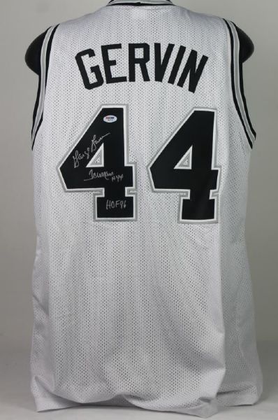 George Gervin Signed Spurs Jersey w/ "Iceman HOF 96" Inscription (PSA/DNA)