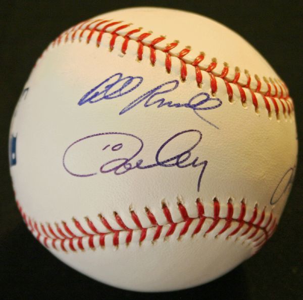 LA Dodger Infield Signed OML Baseball w/Garvey, Cey, Lopes & Russell (PSA/DNA)