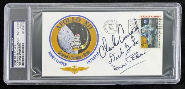 Apollo 12 - Conrad, Bean & Gordon Signed Insurance Cover (PSA/DNA Encapsulated)