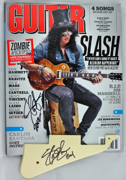 Guns N Roses: Slash Signed Lot (2) with Magazine and Pickguard (PSA/JSA Guaranteed)
